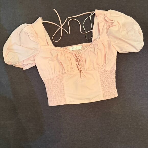 Astr Tops - nwt ASTR The Label Blush Pink Puff Sleeve Smocked Corset Crop Top S